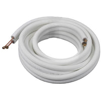 Coiled 1/4" x 3/8" pre-flared copper line set for 7k 9k and 12k BTU ductless mini split air conditioners compatible with MRCOOL GWIN and similar systems