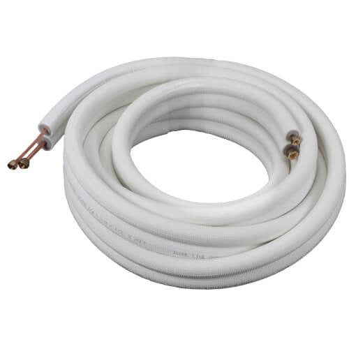 Coiled 1/4" x 5/8" pre-flared copper line set for 24k and 36k BTU ductless mini split systems compatible with MRCOOL and GWIN