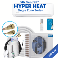 MRCOOL DIY 18K Hyper Heat Mini Split System – 5th Gen, -22°F Heating, 21.2 SEER2, Pre-Charged DIY Line Set