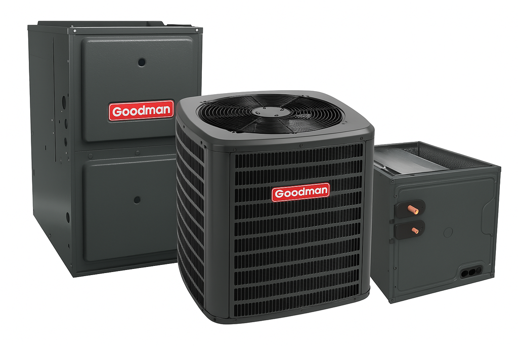Goodman GLXS4BA3010+CAPTA3026B3+GR9S800804BN 2.5 Ton Air Conditioner, Coil System, Furnance Upflow/Horizontal, 14.3 SEER2 - R-32
