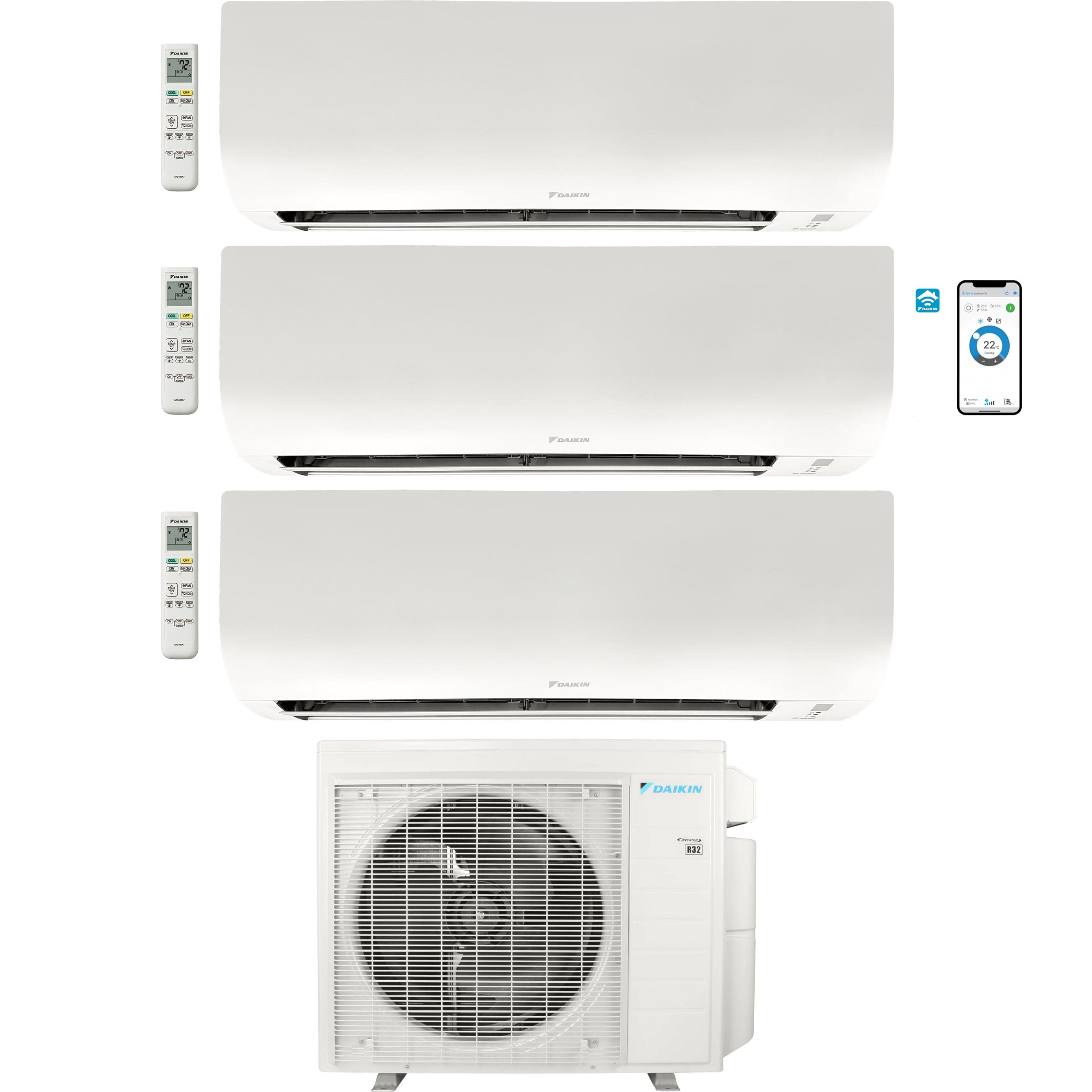 3-Zone Wall Mounted 24,000 BTU Daikin Ductless Mini-Split Heat Pump Air Conditioner 7k + 9k + 18k - 21 SEER2