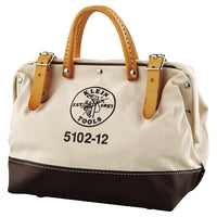 Klein Tools 510212 No. 8 Canvas Tool Bag, 1 Interior Pocket, 6 in W x 10 in H x 12 in L, Natural/Brown