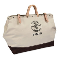 Klein Tools 510218 No. 8 Canvas Tool Bag, 1 Interior Pocket, 6 in W x 14 in H x 18 in L, Natural/Brown