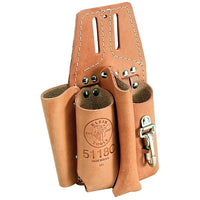 Klein Tools 5118C Pliers, Ruler, Screwdriver and Wrench Holders, 4 Compartments, Leather