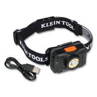 Klein Tools 56414 Rechargeable LED Headlamp, Lithium-Ion, Black, Bracket, Fabric Strap, USB-C Sharging Cord