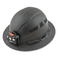 Klein Tools 60347 Premium KARBN Pattern Full Brim Hard Hat, Ratchet w/Pivot Suspension, Vented, Gray, Rechargeable Headlamp/Charging Cable