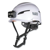 Klein Tools 60525 Hard Hat, with Rechargeable Headlamp, 6-Point with Removable Chinstrap, Non-Vented, White