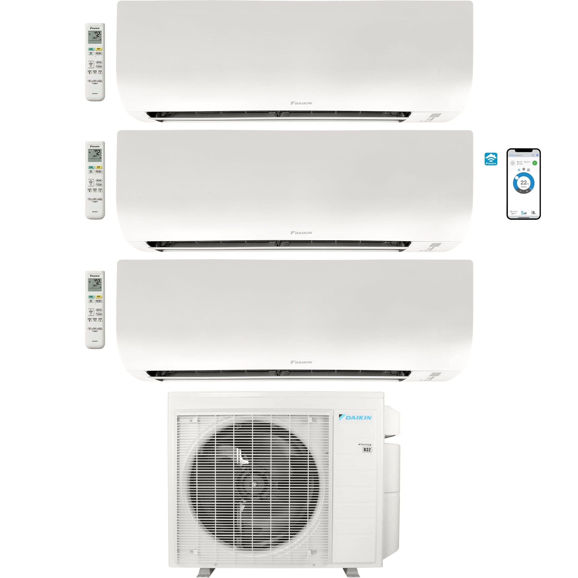 Daikin 3-Zone Wall Mounted Ductless Mini-Split 36,000 BTU Heat Pump Air Conditioner 9k + 12k + 24k - 20 SEER2 R32