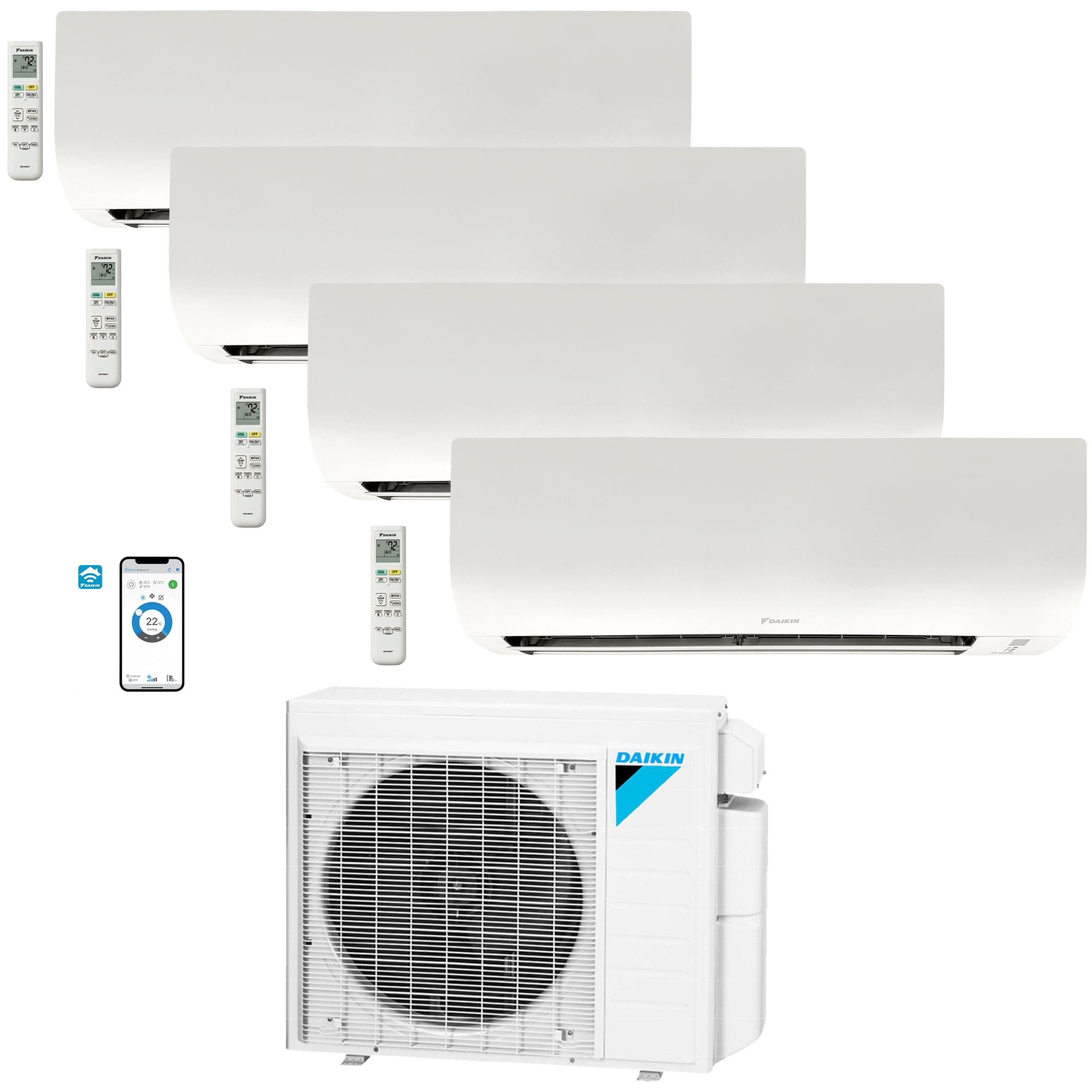 Daikin 4-Zone Wall Mounted Ductless Mini-Split 36,000 BTU Heat Pump Air Conditioner 7k+9k+9k+18k - 20 SEER2 R32 Wi-Fi Enabled