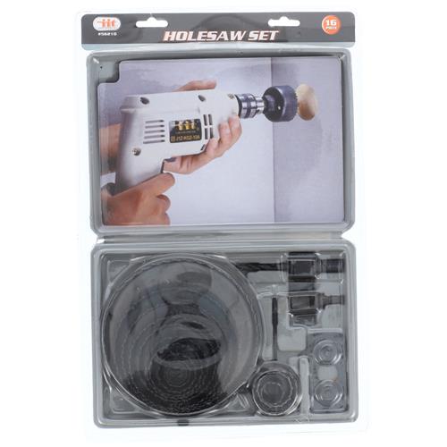 16pc Carbon Steel Hole Saw Kit with Durable PVC Case 0.75 to 5 Inch