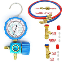 Air Conditioner Manifold Gauge for R22, R410A, R134A, R404A with Hoses, Sight Glass and Adapters