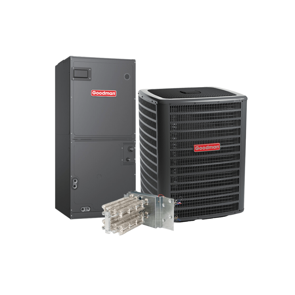 Image of a Goodman air conditioner and heat pump, highlighting its eco-friendly features from Green Leaf Air.