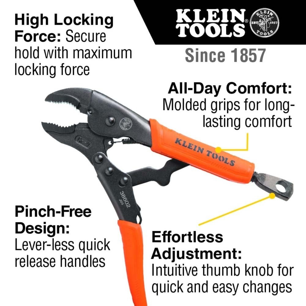 Klein 38664 Locking Pliers Set, C-Clamp, Long Nose, Curved Jaw, 3-Piece