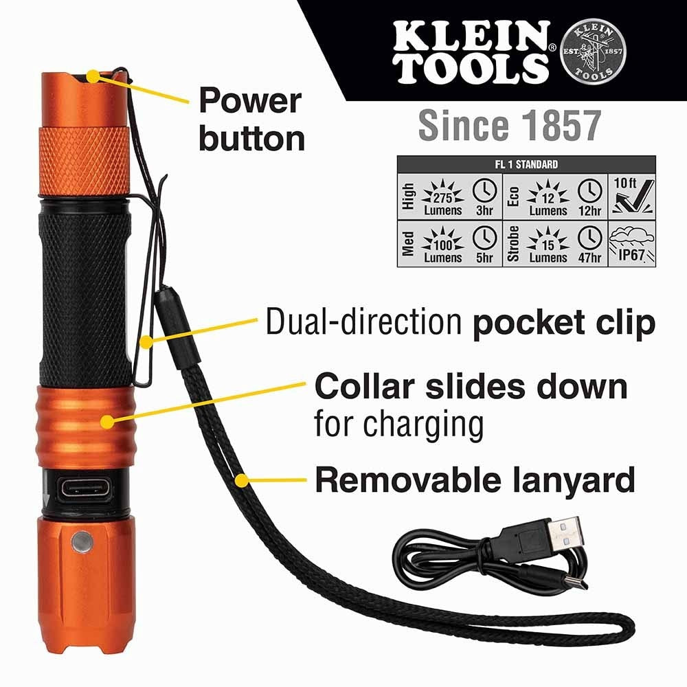 Klein 56411 Rechargeable Waterproof LED Pocket Light w/ Lanyard