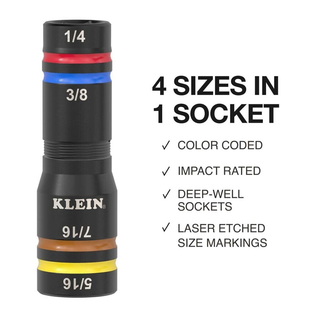 Klein 651QS Quad-4 Deep-Well Heavy-Duty Impact Flip Socket, SAE