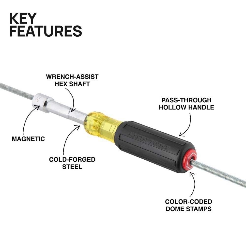 Klein 65414 Color-Coded Hollow-Shaft Heavy-Duty Nut Driver, 1/4-Inch