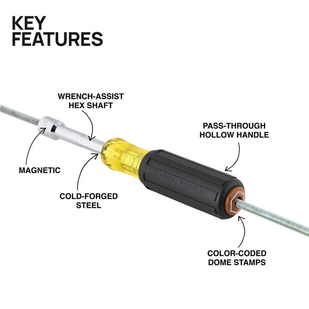 Klein 654716MAG Color-Coded Magnetic Hollow-Shaft Heavy-Duty Nut Driver, 7/16-Inch