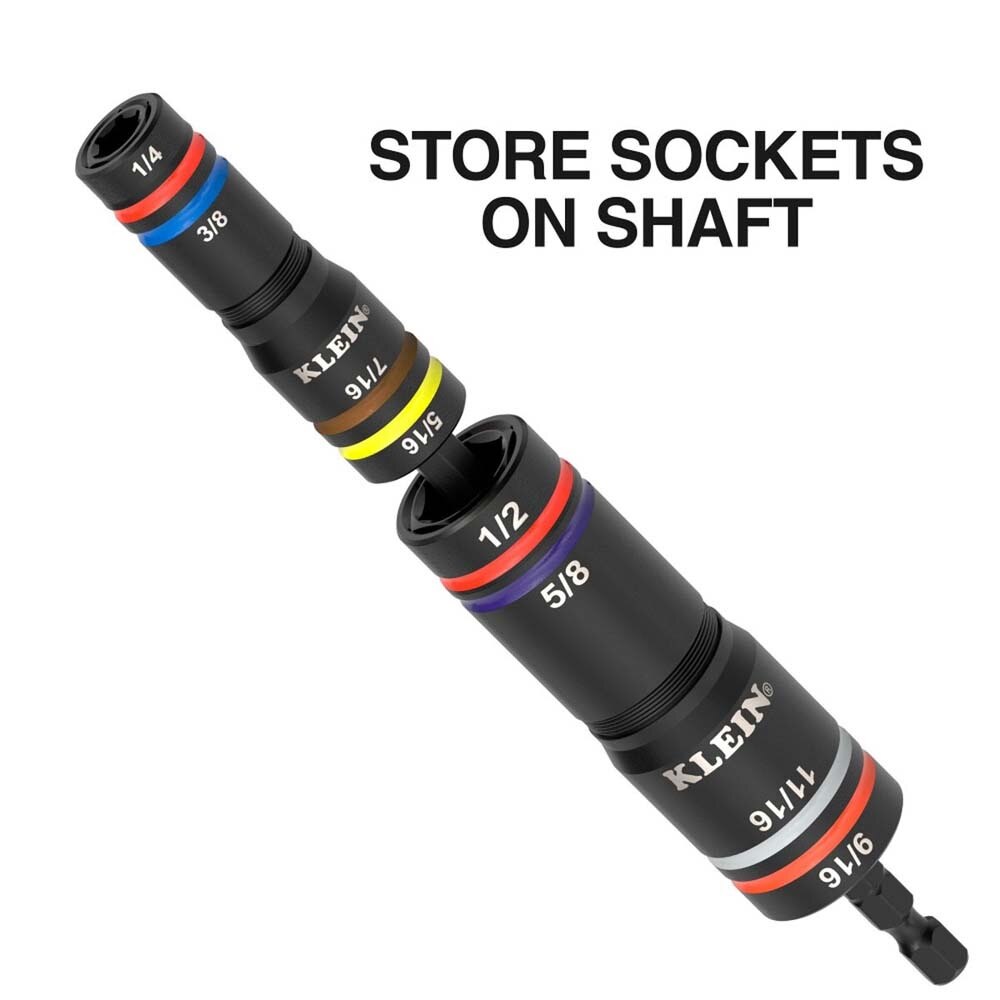 Klein 654QS KNECT Quad-16 Heavy-Duty Impact Flip Sockets, SAE and Metric, 6-Piece