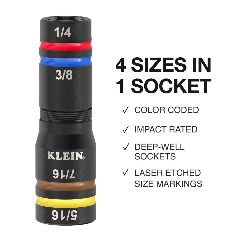 Klein 656QS KNECT Quad-24 Heavy-Duty Impact Flip Sockets, SAE and Metric, 9-Piece