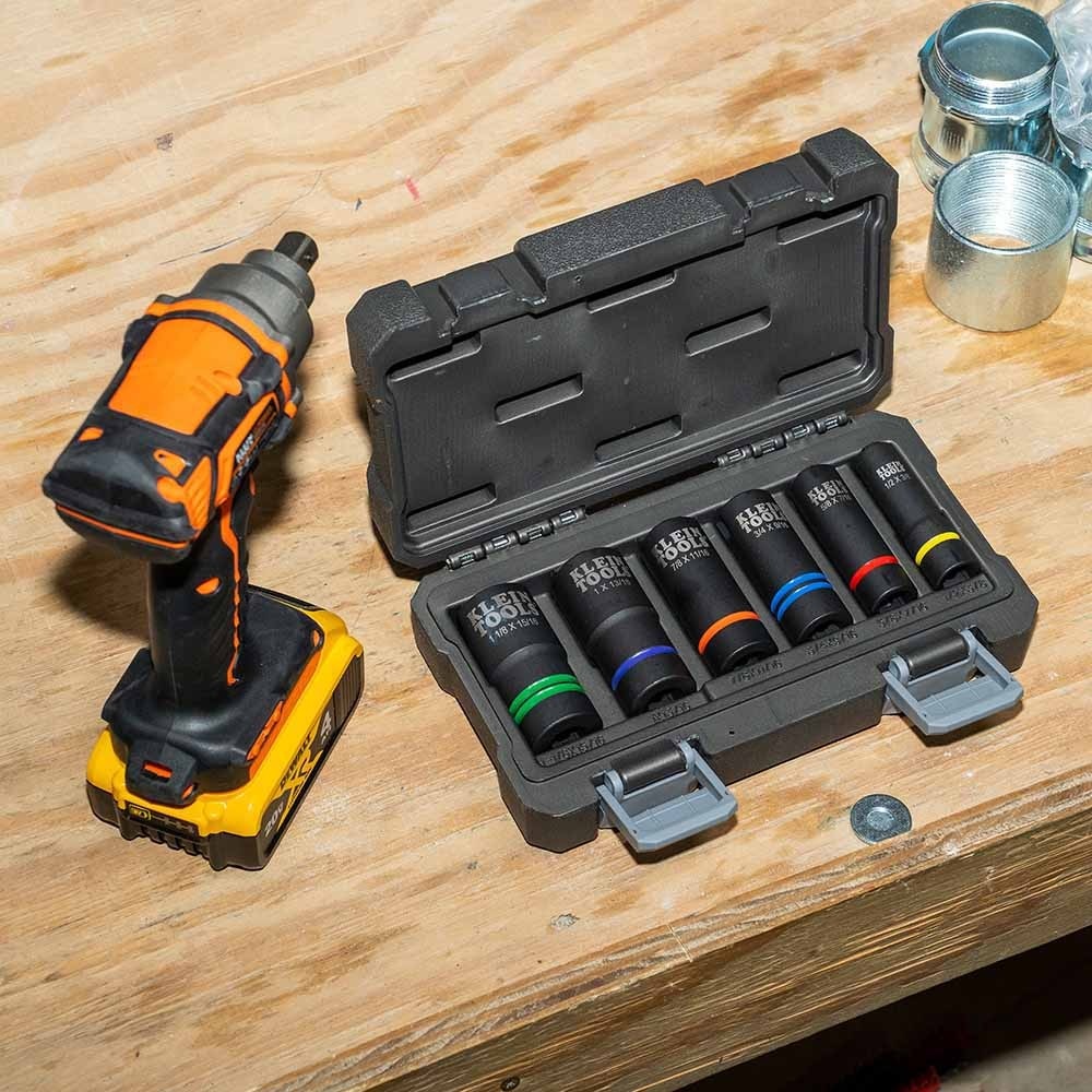 Klein 66090 2-In-1 Slotted Impact Socket Set, 12-Point, 6-Piece