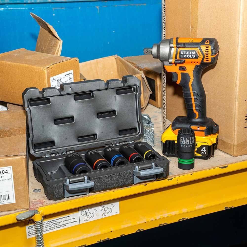 Klein 66090 2-In-1 Slotted Impact Socket Set, 12-Point, 6-Piece