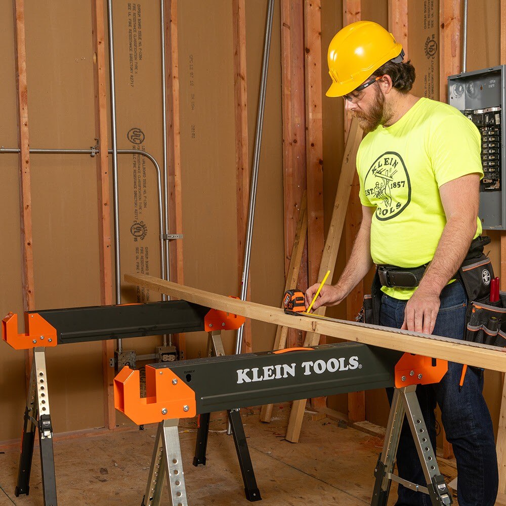 Klein 66188 Adjustable-Leg Folding Saw Horse and Jobsite Table, 1-Pack
