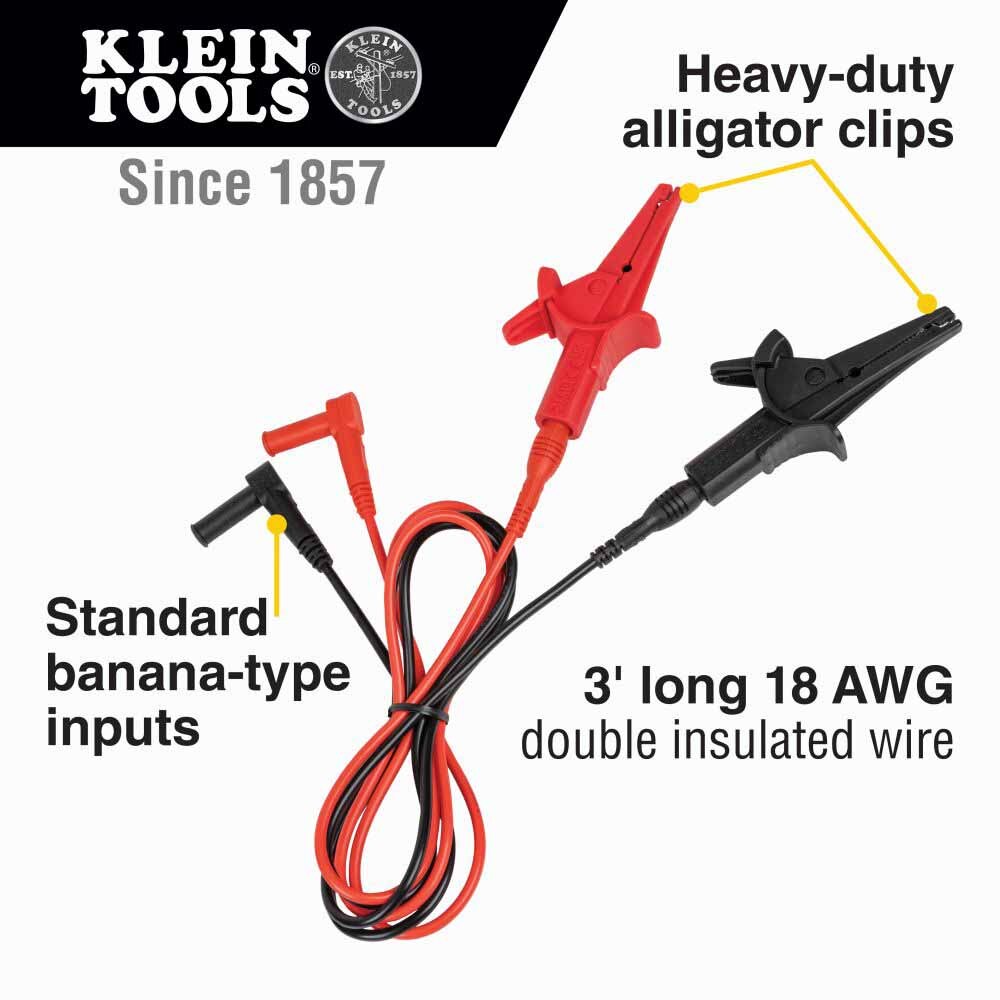 Klein 69381 Heavy-Duty Alligator Clip Test Leads, 3'