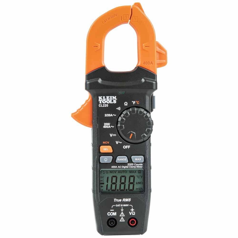Klein CL220 Digital Clamp Meter, AC Auto-Ranging 400 Amp with Temp