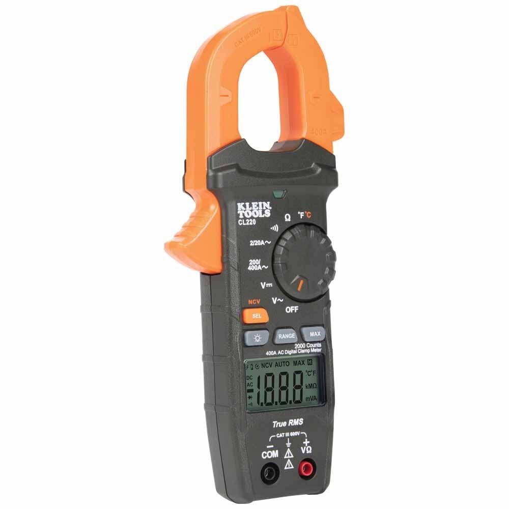 Klein CL220 Digital Clamp Meter, AC Auto-Ranging 400 Amp with Temp