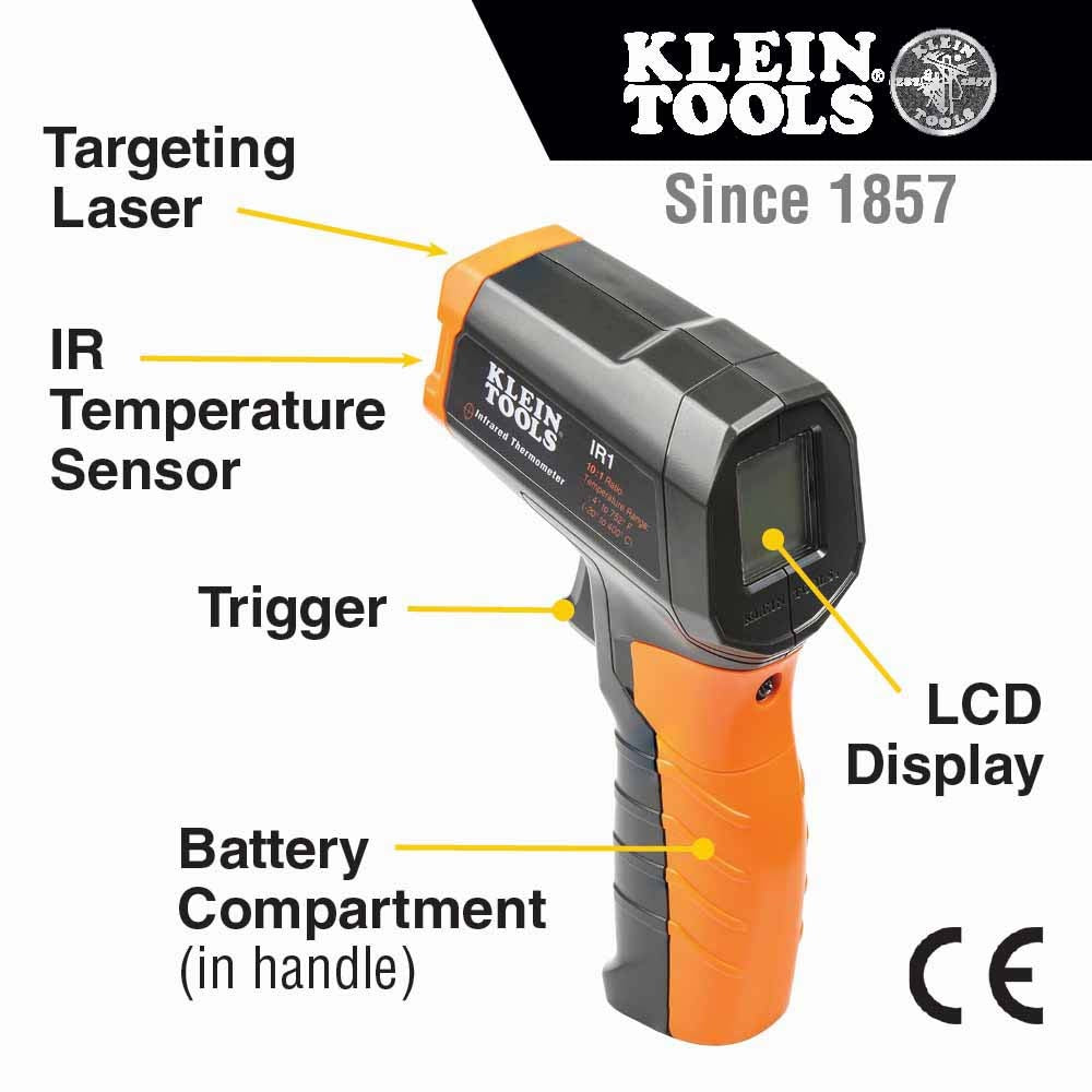Klein IR1 Infrared Digital Thermometer with Targeting Laser, 10:1