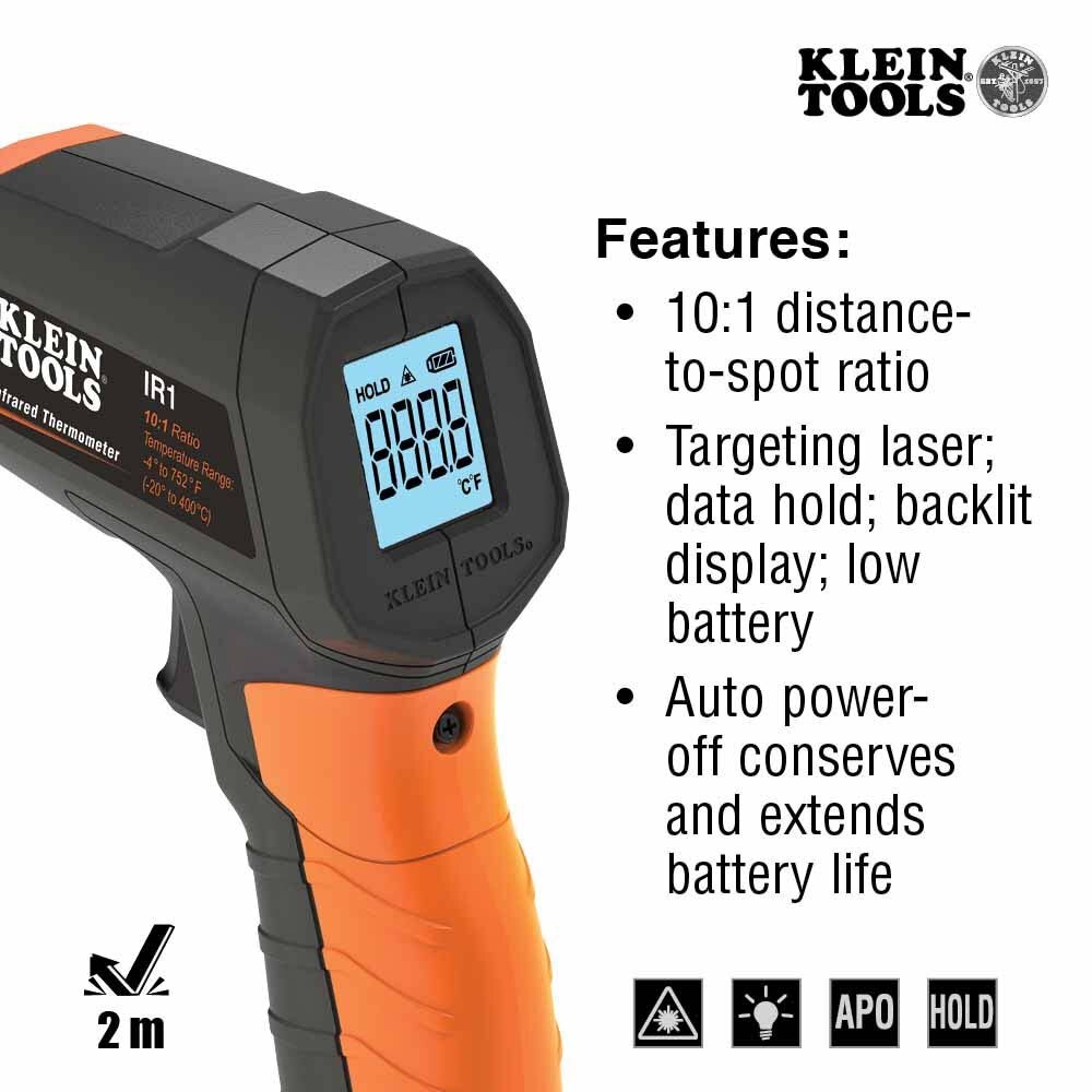 Klein IR1 Infrared Digital Thermometer with Targeting Laser, 10:1