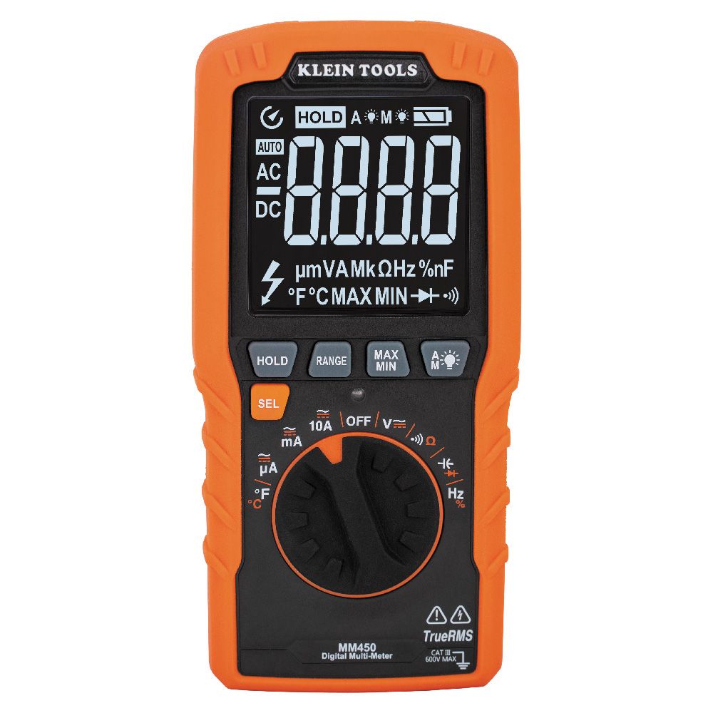 Klein MM450 Slim Digital Multimeter, TRMS Auto-Ranging, 600V, Temp