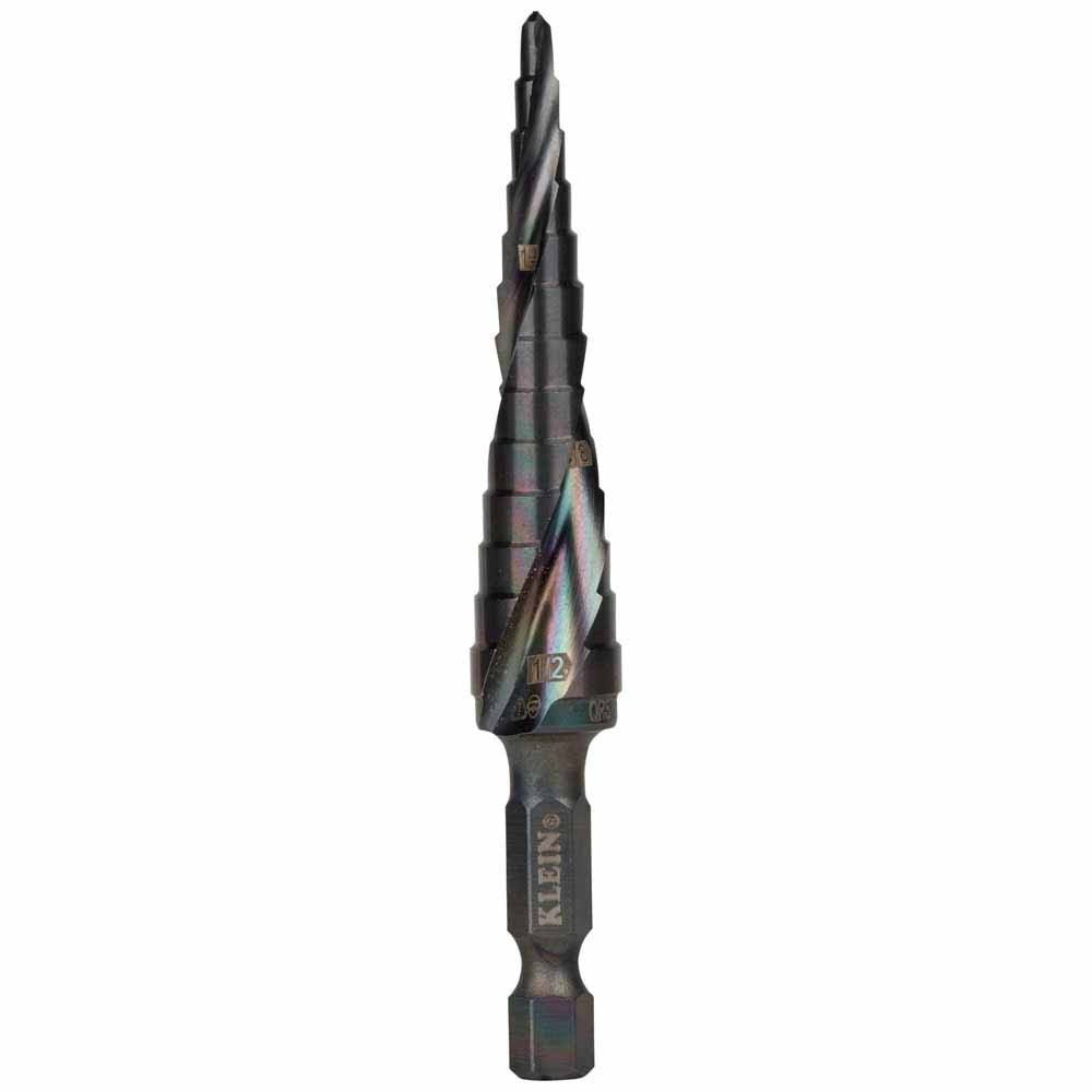 Klein Tools QRST01 Step Drill Bit, Quick Release, Spiral Flute, 1/8 to 1/2-Inch