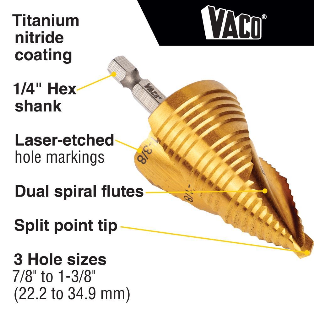 Klein 25950 Step Bit Kit, Spiral Double-Fluted, VACO, 4-Piece