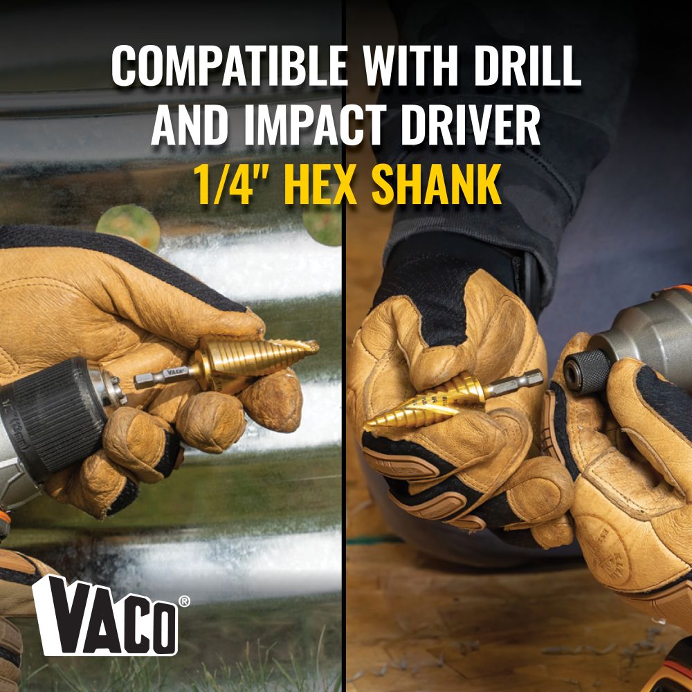 Klein 25963 Step Drill Bit, Spiral Double-Fluted, 1/4" to 3/4", VACO