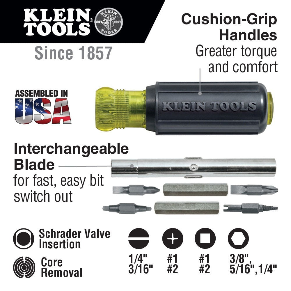 Klein Tools 32527 11 in 1 Screwdriver w Schrader Valve Remover (HVAC)