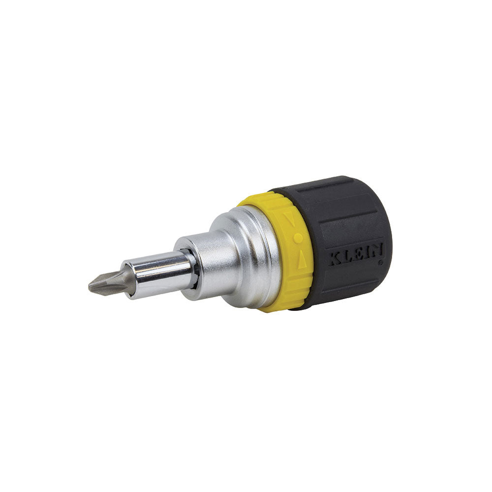 Klein Tools 32593 Multi-Bit Ratcheting Screwdriver, 6-in-1, Stubby, Ph, Sl, Nut Bits