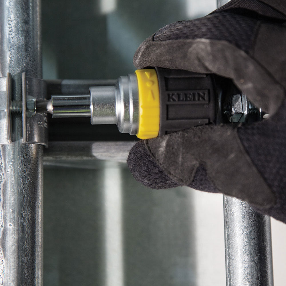 Klein Tools 32594 Multi-Bit Ratcheting Screwdriver, 6-in-1, Stubby, Ph, Sl, Sq, Nut Bits