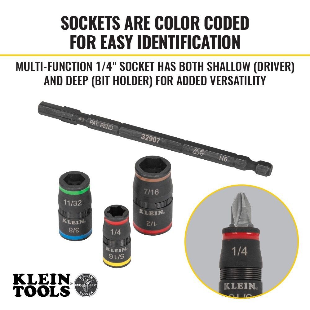 Klein 32907 7-in-1 Impact Flip Socket Set, No Handle