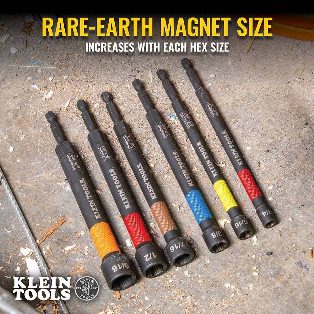 Klein 32930 Magnetic Color-Coded Power Nut Setters, 6-Piece Set