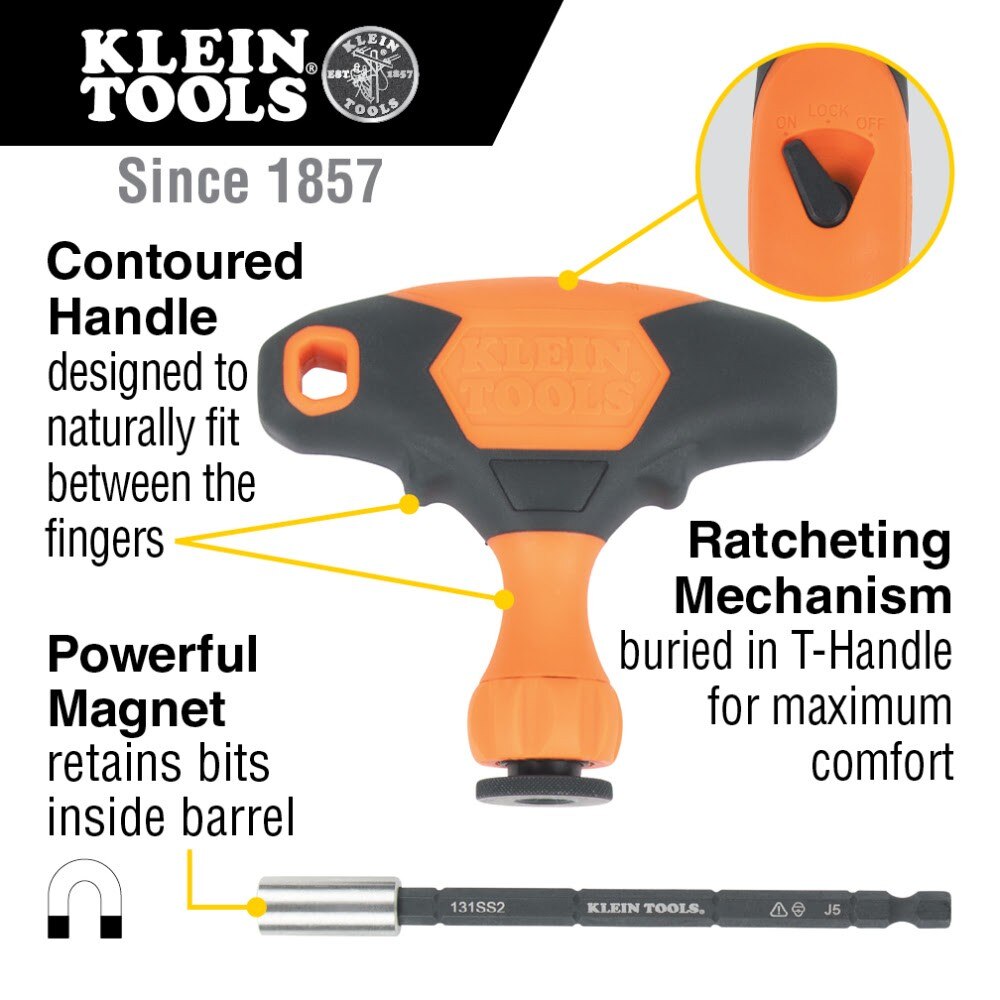 Klein 33804 ProFlex Impact-Rated Interchangeable Ratcheting T-Handle Set, 23-Piece