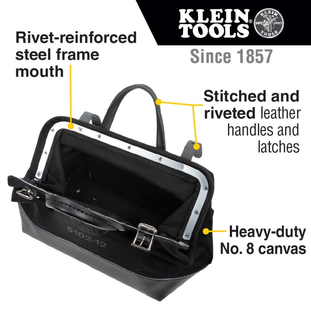 Klein 510212BLK Tool Bag, Black Canvas, 12"