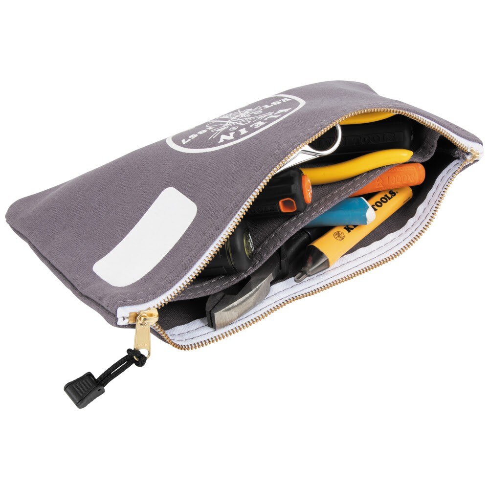 Klein 55578 Zipper Bag with Divider, Canvas Tool Pouch, 7", Gray