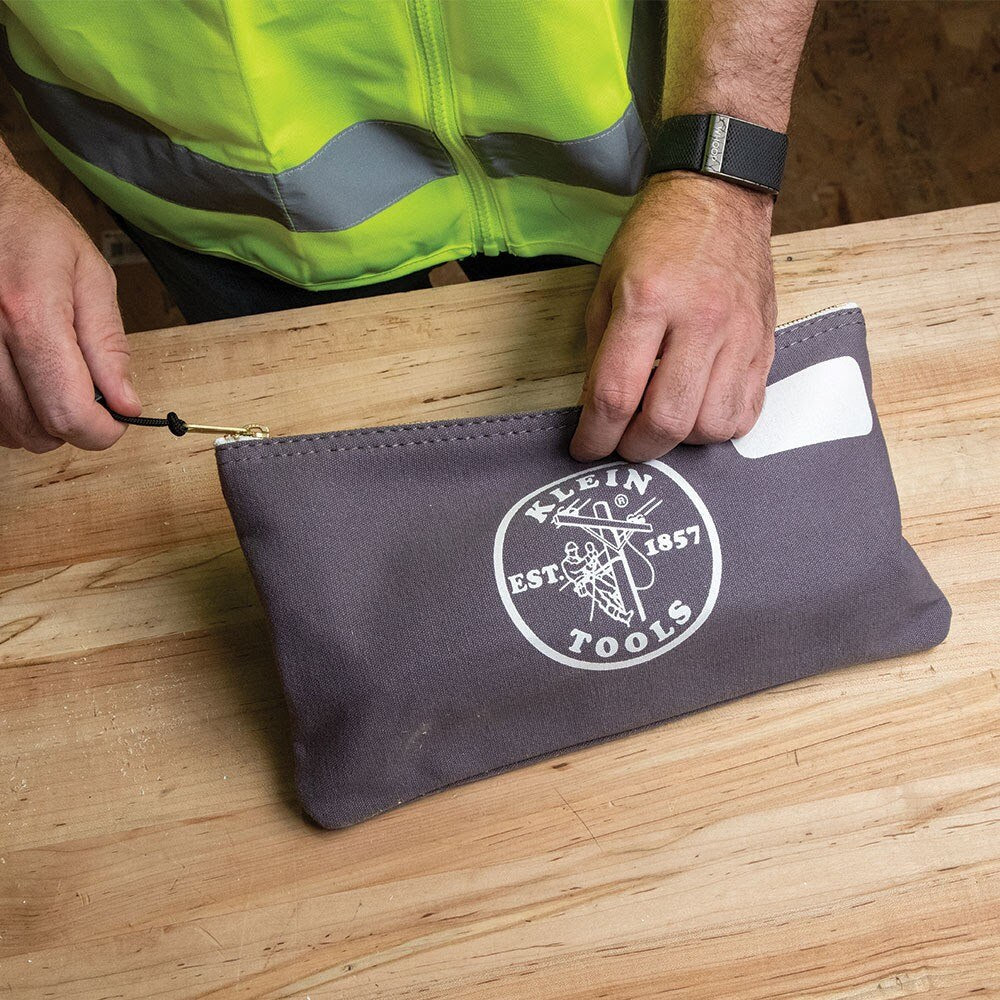 Klein 55578 Zipper Bag with Divider, Canvas Tool Pouch, 7", Gray