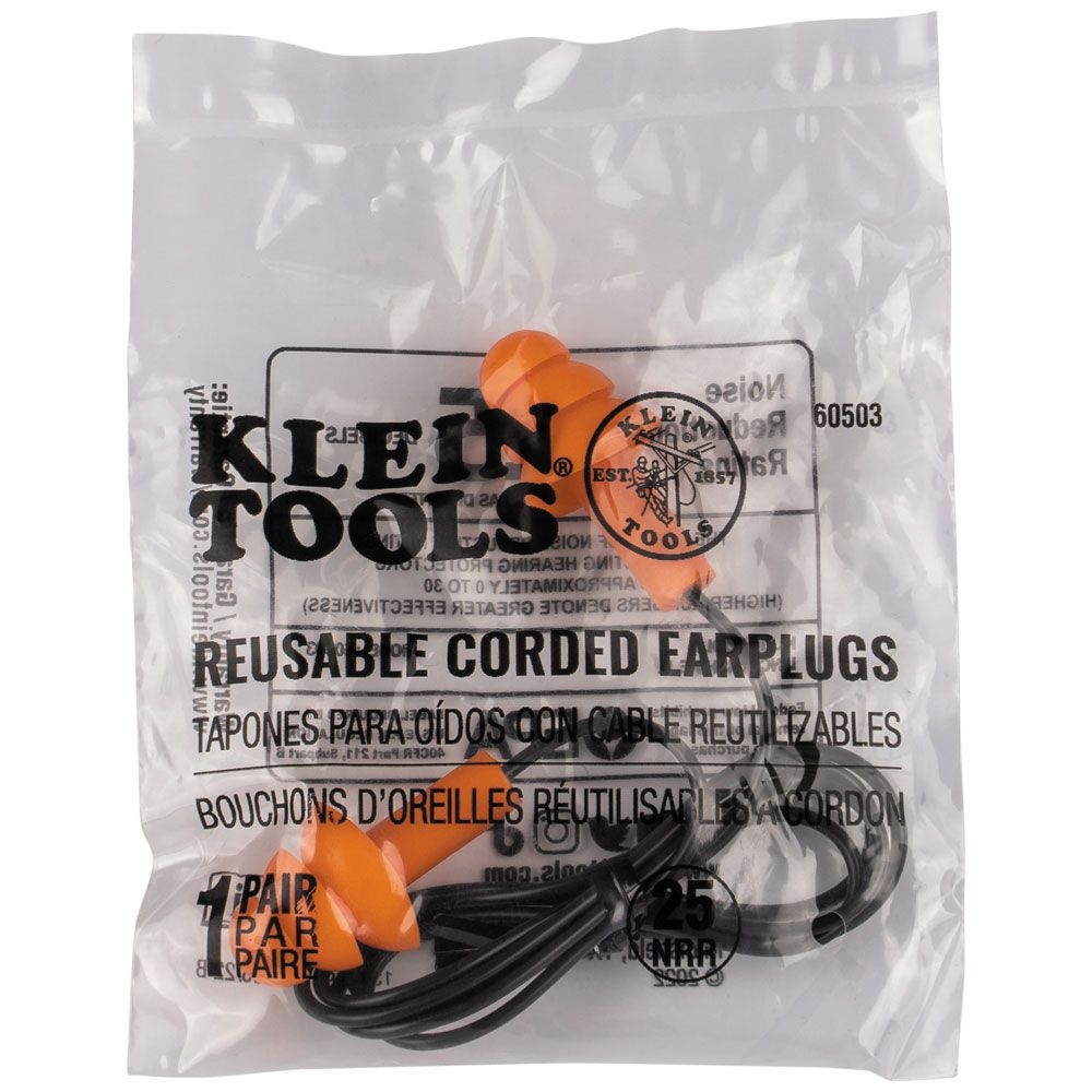 Klein 6050350 Corded Earplugs, 50-Pair Dispenser Pack