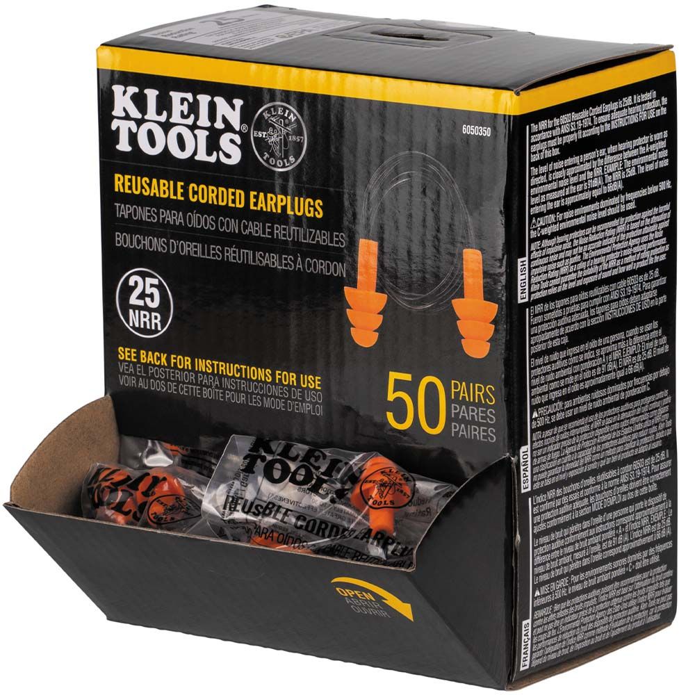 Klein 6050350 Corded Earplugs, 50-Pair Dispenser Pack