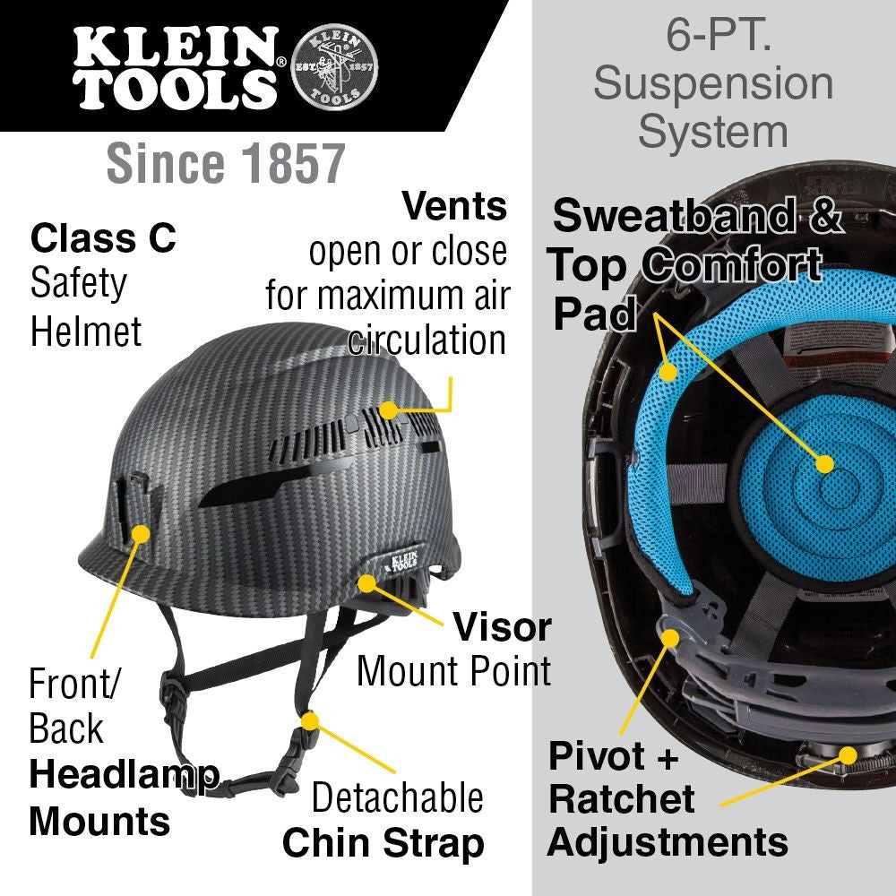 Klein 60516 Safety Helmet, Premium KARBN Pattern, Class C, Vented