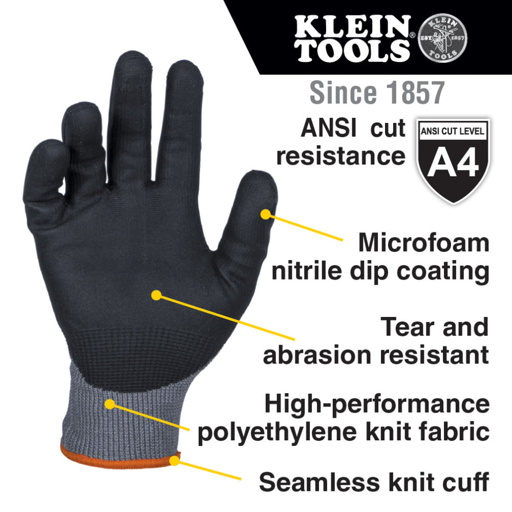 Klein 60589 Knit Dipped Gloves, Cut Level A4, Touchscreen, Large, 2-Pair