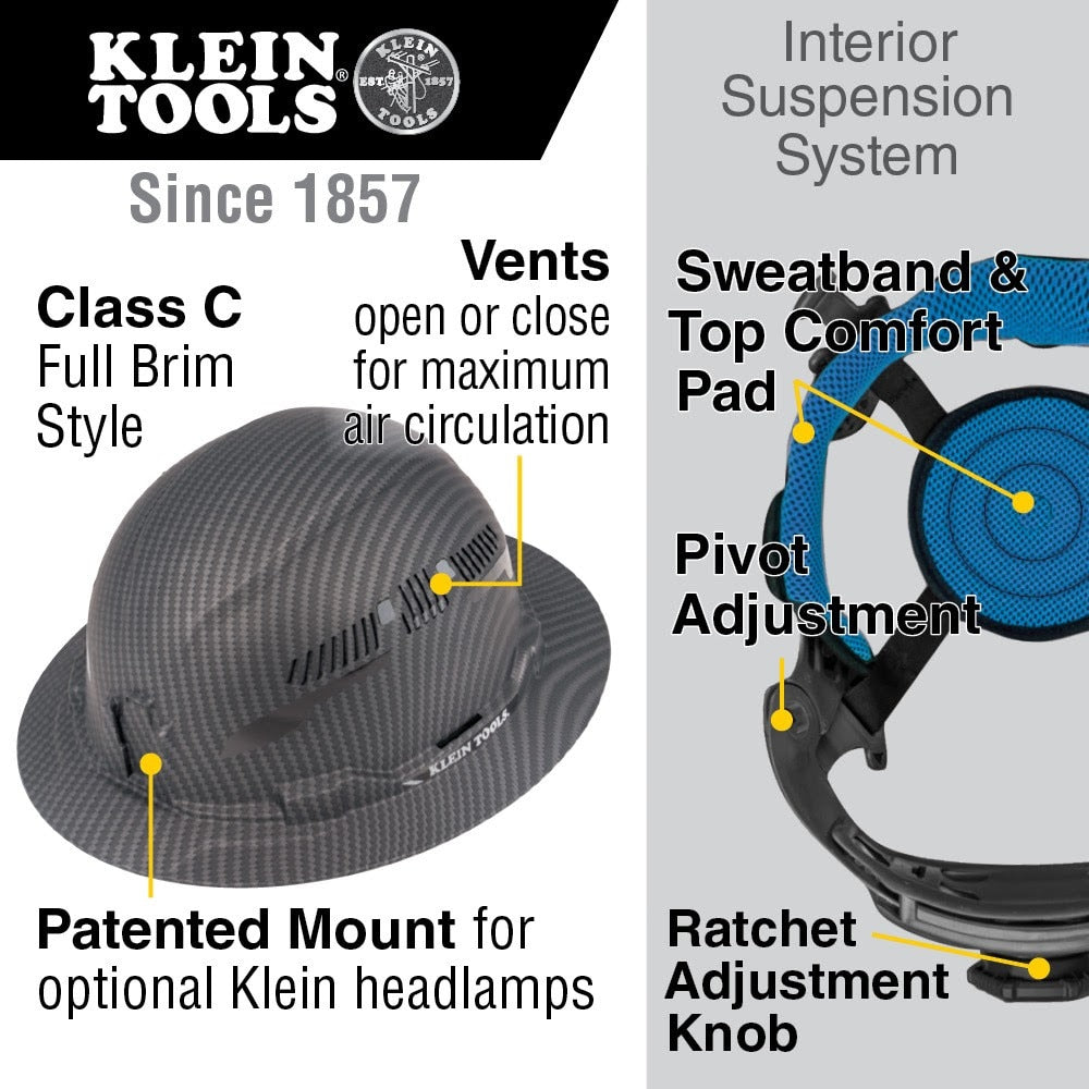 Klein 60626 Hard Hat, Premium KARBN Pattern, Vented Full Brim, Class C