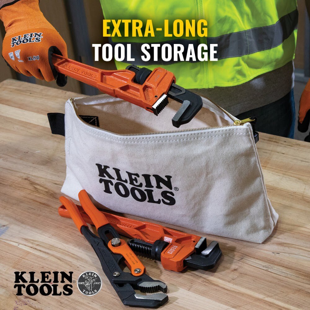 Klein 62042 Zipper Bag, Extra-Long Canvas Tool Pouch, 16", Natural